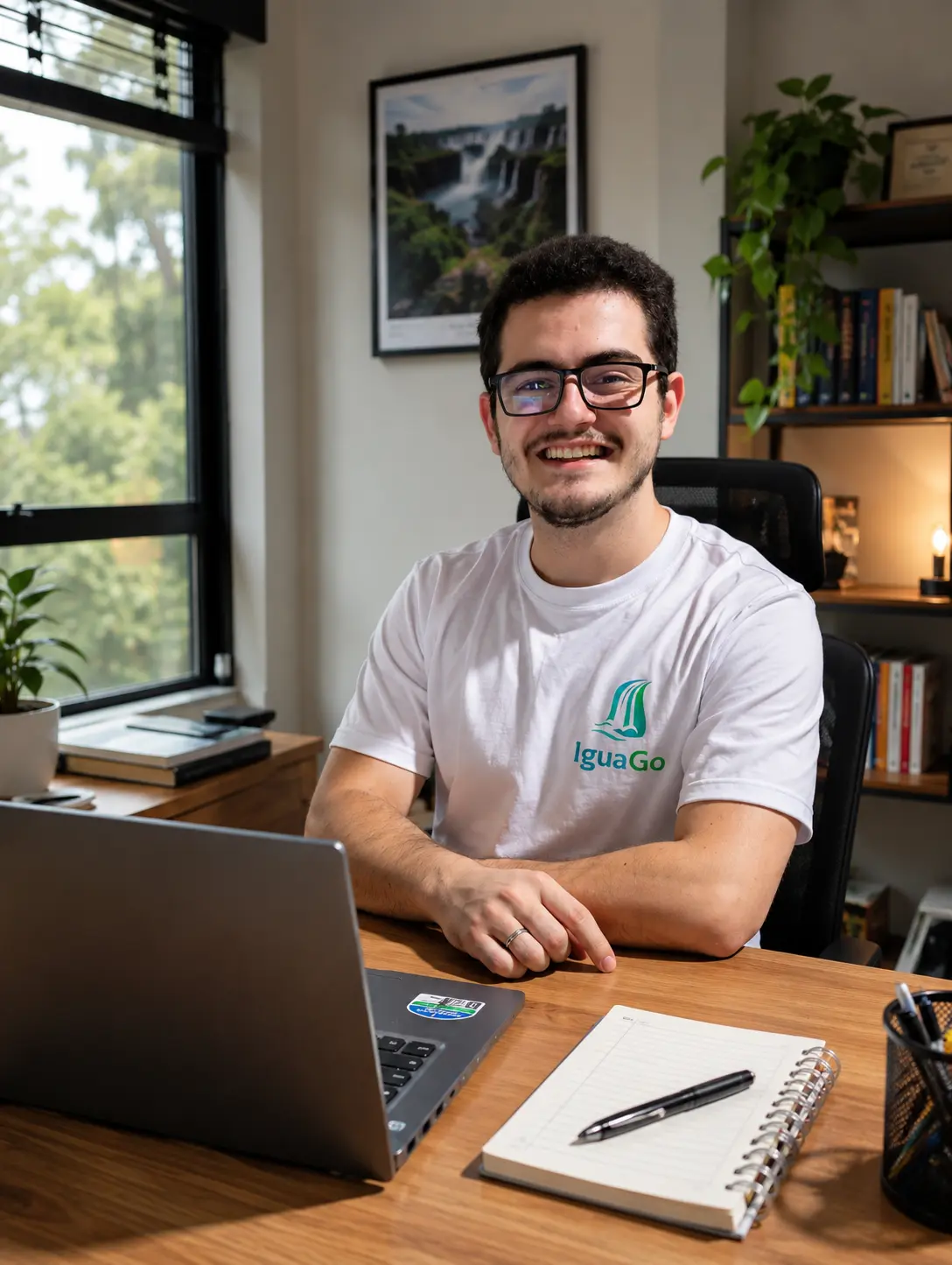 Felipe Manoel Wandscheer, founder of IguaGo, standing near Iguazu Falls